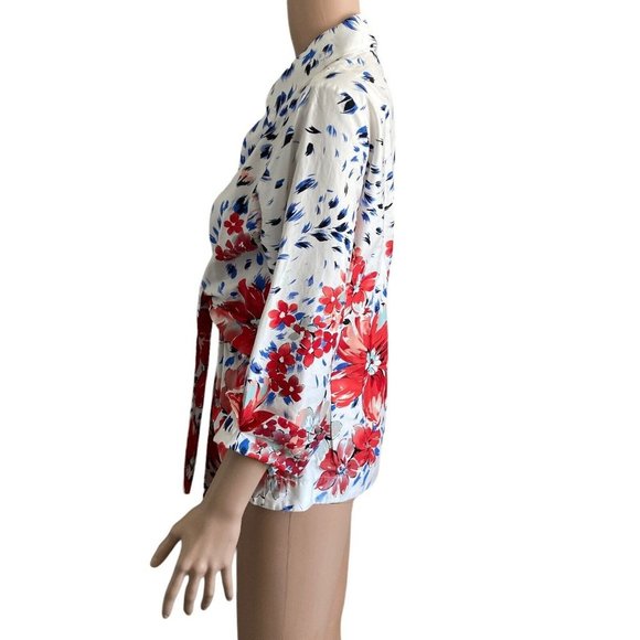 Floral Tie-Front Blouse - Red and Blue - Picture 8 of 10